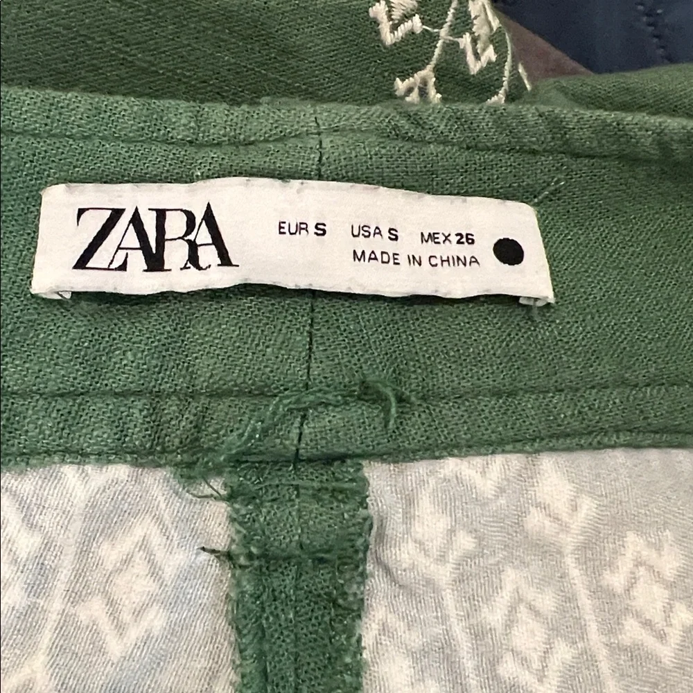 Zara Linen Blend High Waist Wide Leg Embroidered Culotte Pants